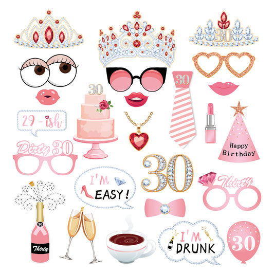White and Pink 30 Years Photo Booth Props