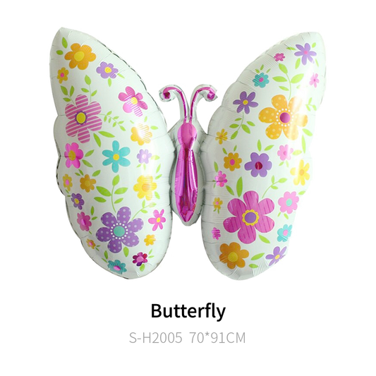 Foil White Floral Butterfly Balloon, 36"