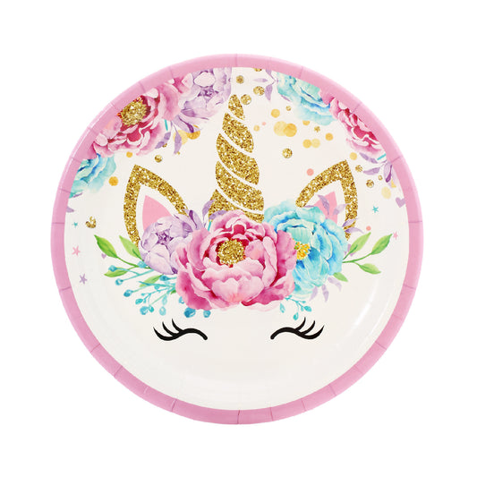 Unicorn Pink and White Plates 7", 8-pc