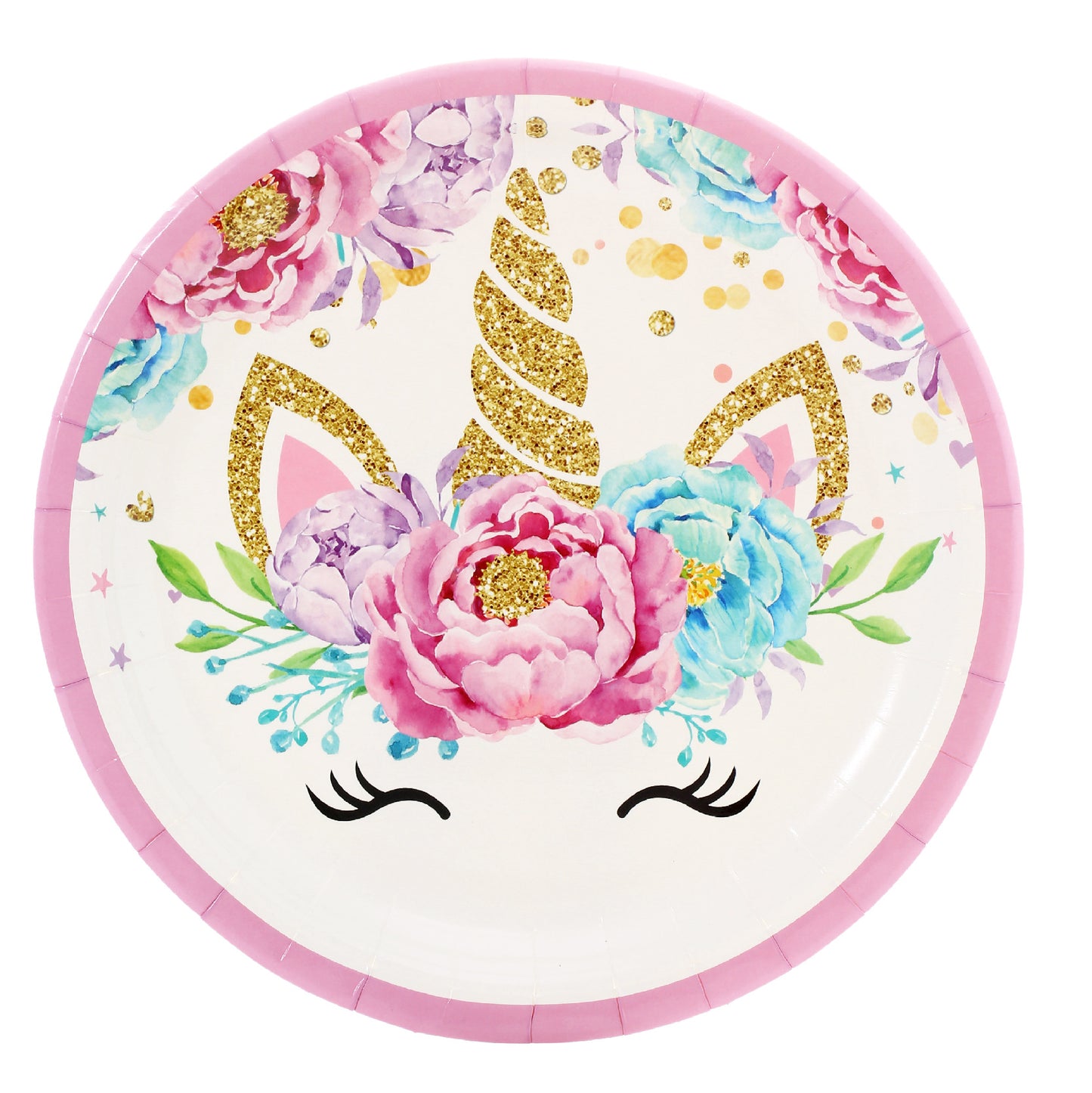 Assiettes roses et blanches Licorne 9", 8 pièces