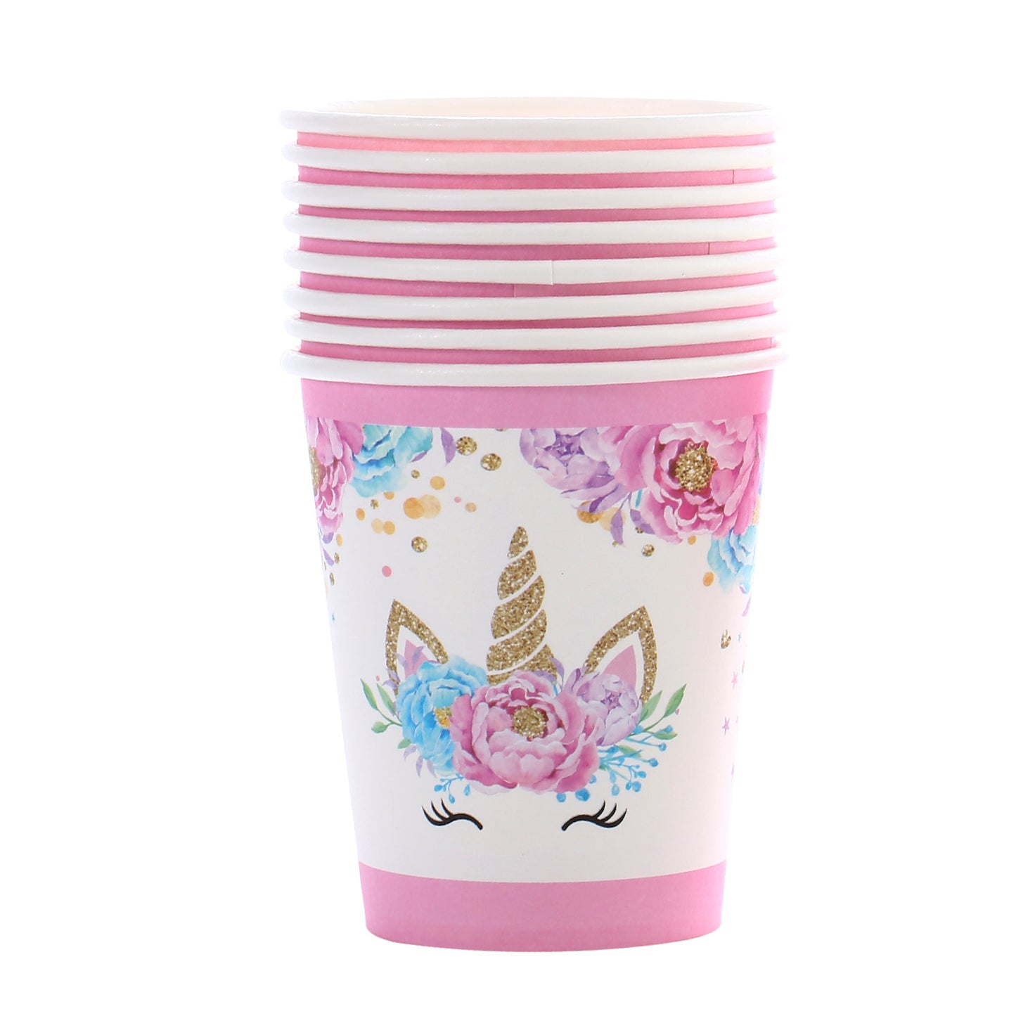 Gobelets licorne rose et blanc, 8 pces