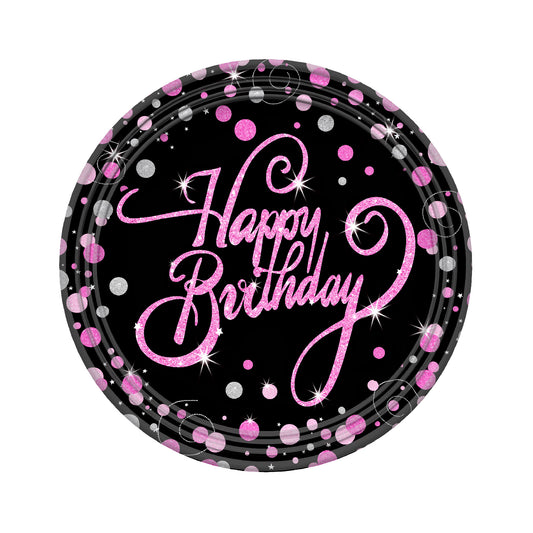 Happy Bday Pink Sparkle Plates 7", 8-pc