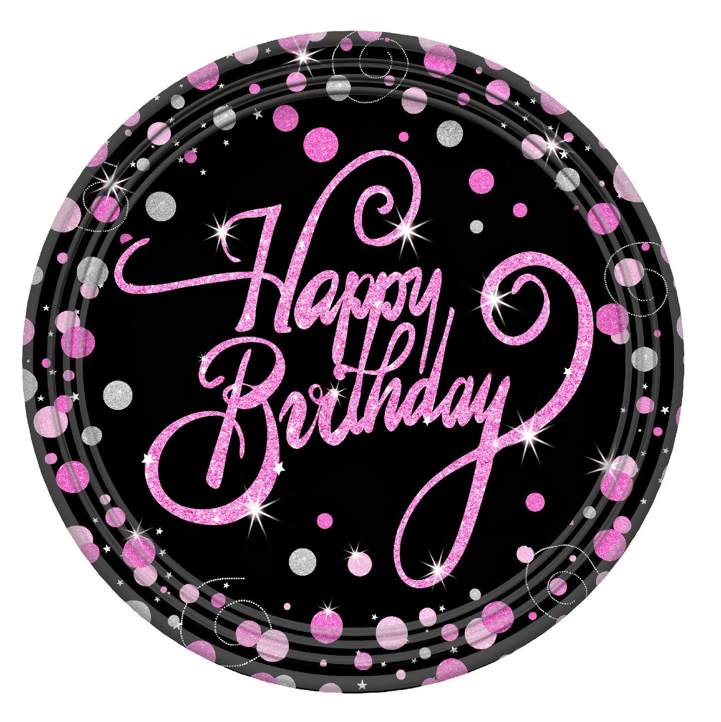 Happy Bday Pink Sparkle Plates 9", 8-pc