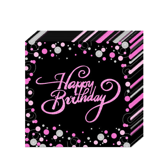 Happy Bday Pink Sparkle Napkins, 16-pc