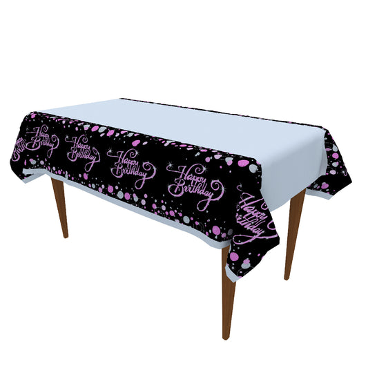 Happy Bday Pink Sparkle Table Cover