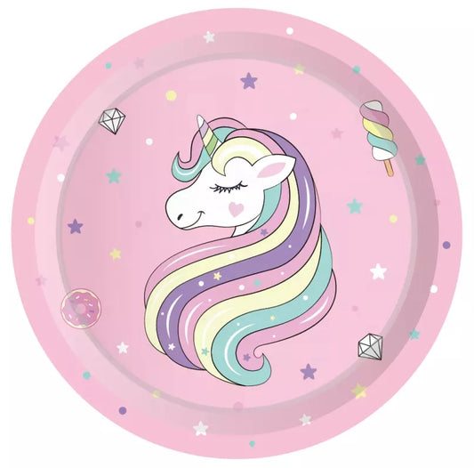 Unicorn Turquoise and Pink Plates 9", 8-pc
