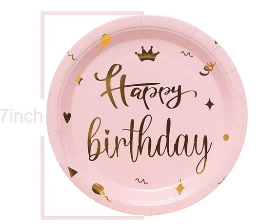 Happy Bday Pink and Gold Plates 7", 10-pc