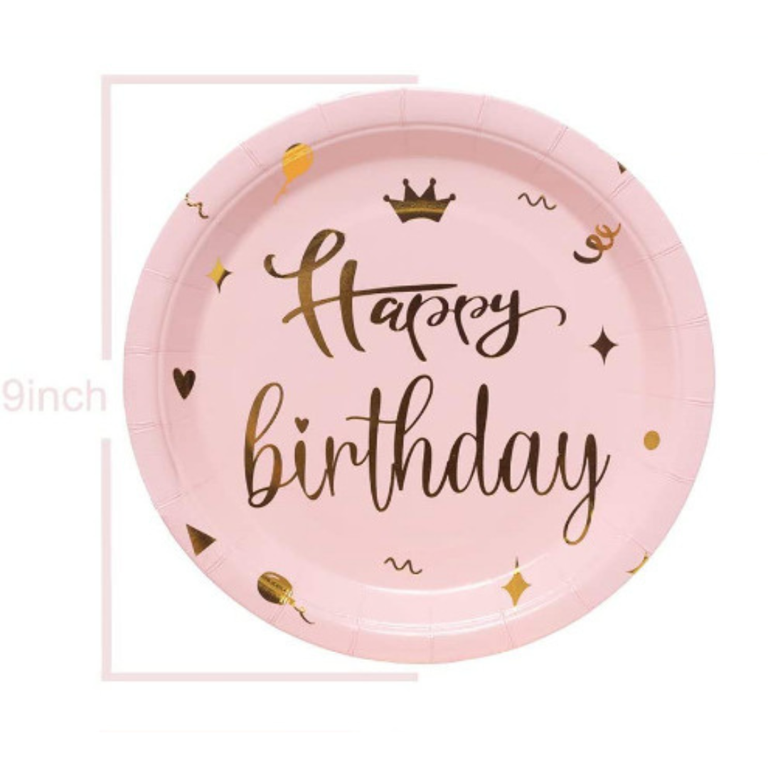 Happy Bday Pink and Gold Plates 9", 10-pc