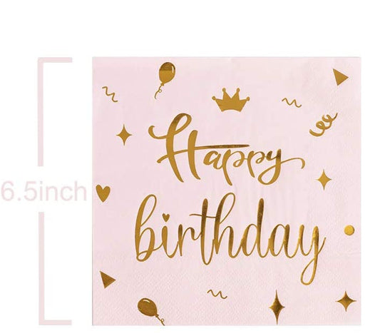 Happy Bday Pink and Gold Napkins, 10-pc