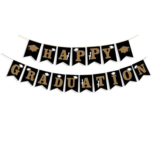 Graduation White, Black and Gold Banner