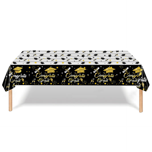 Graduation White, Black and Gold Table Cover