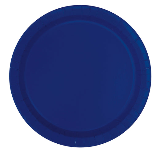 Assiettes à dîner rondes unies de 9 po, bleu marine véritable, 16 pces