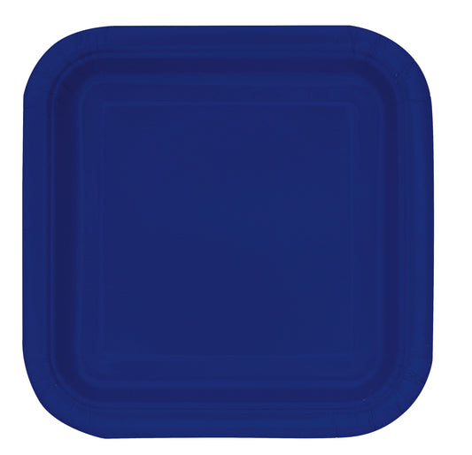 Assiettes à dîner carrées de 9 po, bleu marine véritable, 14 pces