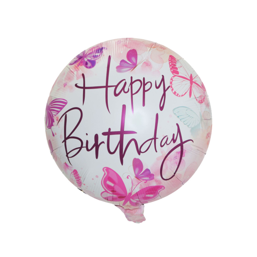 Foil Happy Birthday Pink Butterfly Balloon, 18"