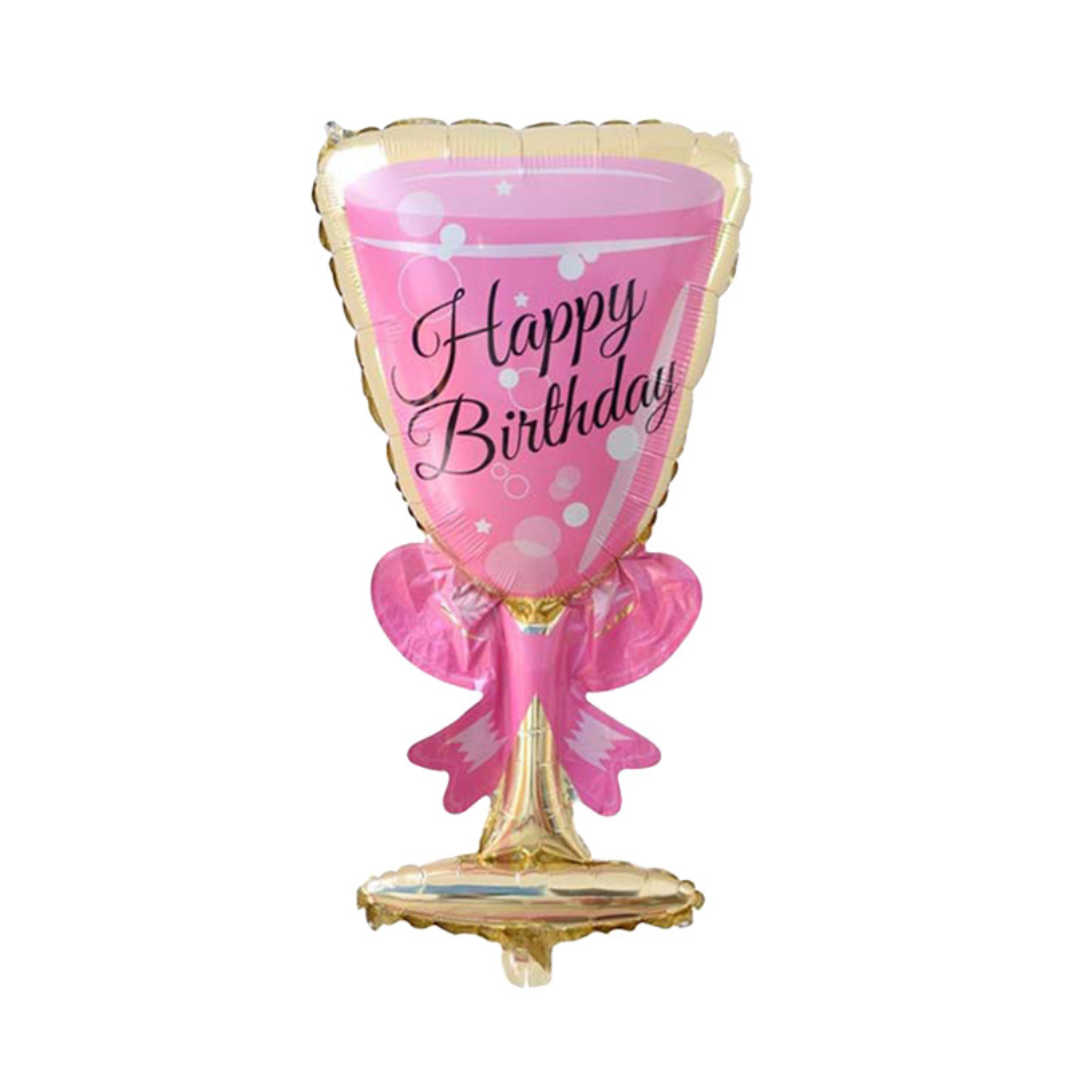 Foil Happy Birthday Champagne glass Balloon, 37"