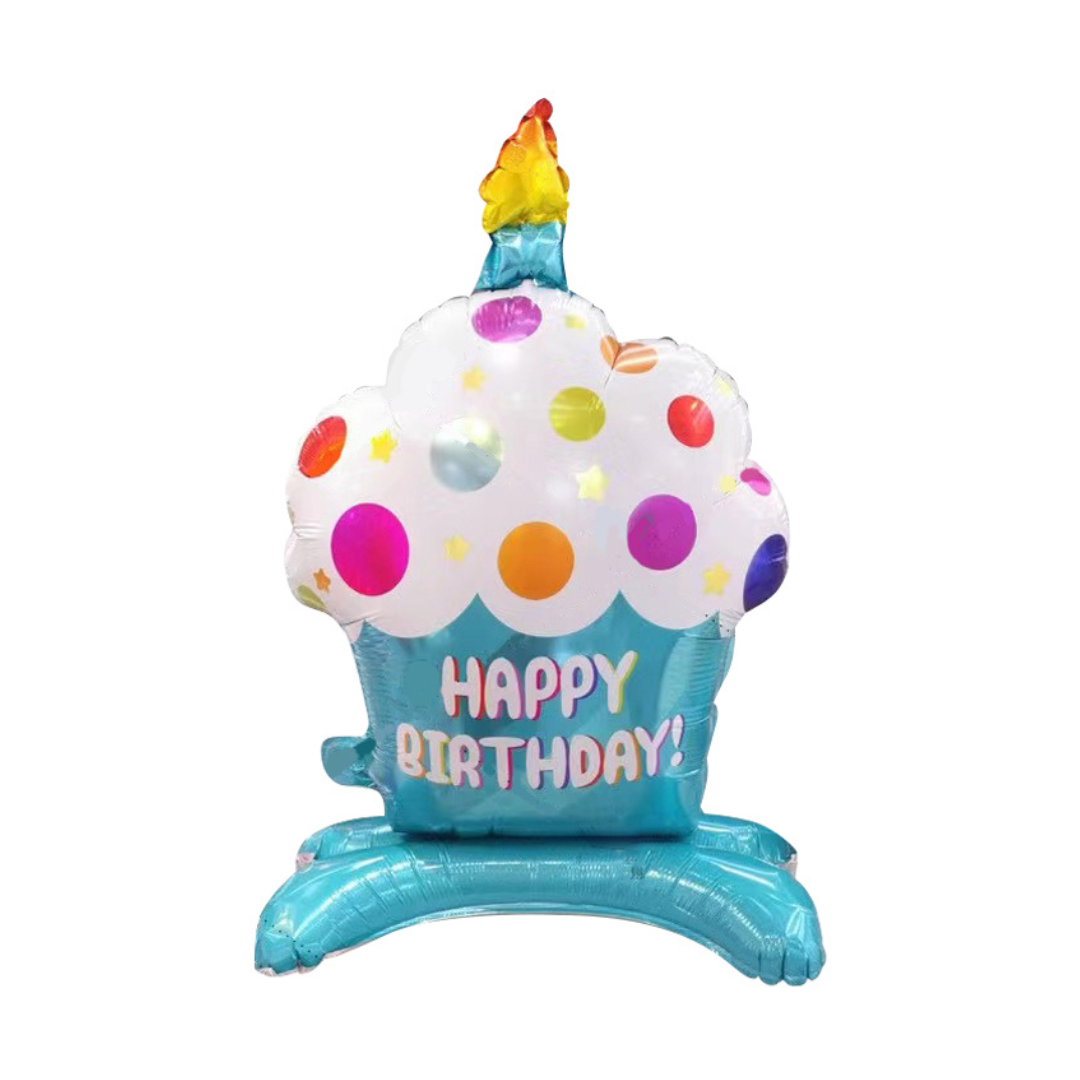 Foil Happy Birthday Blue Cupcake Balloon, 35"