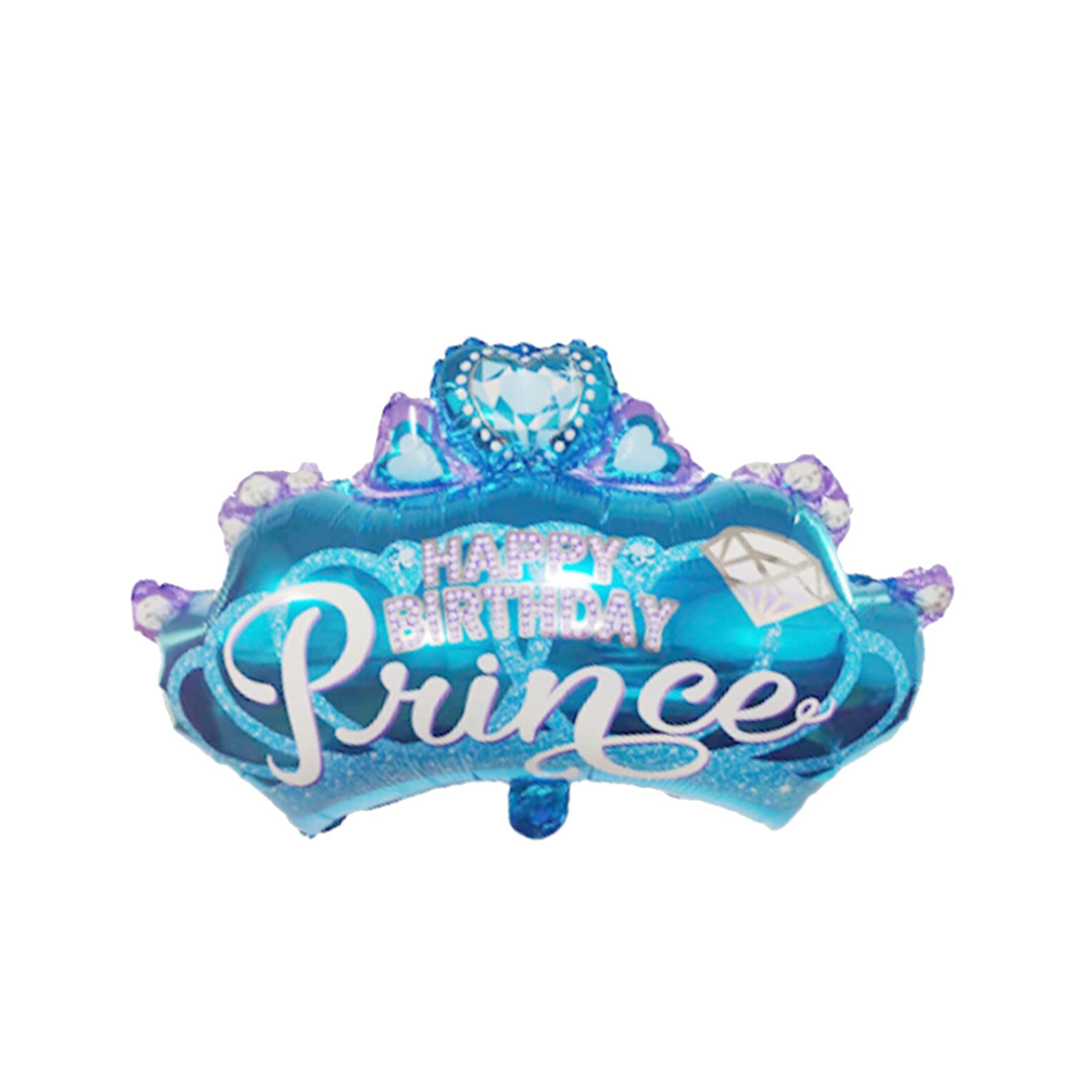 Foil Happy Birthday Prince Blue Crown Balloon, 29"