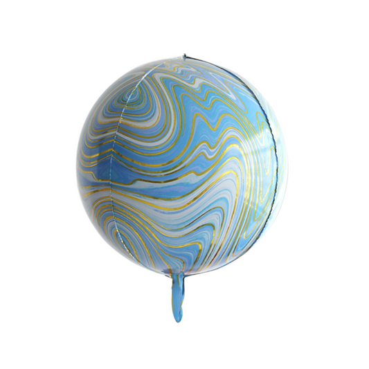Foil Gold Blue 4D Marble Balloon, 22"