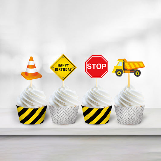 Excavator Cupcake Wrappers and Toppers, 20-24-pc