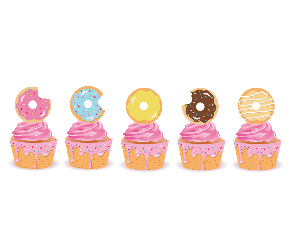 Donut Happy Birthday Cupcake Wrappers and Toppers, 20-pc