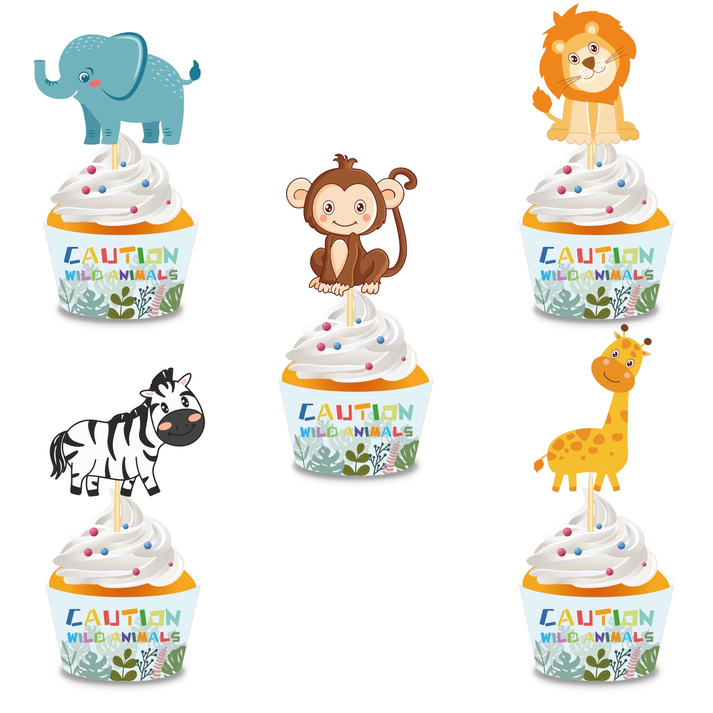 Indian Style Jungle  Cupcake Wrappers and Toppers, 20-pc