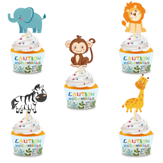 Wild Animals Jungle Safari  Cupcake Wrappers and Toppers, 20-pc