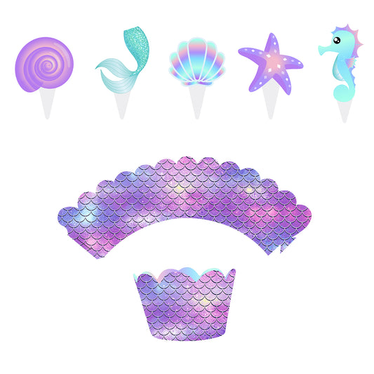 Mermaid Scales Cupcake Wrappers and Toppers, 20-24-pc