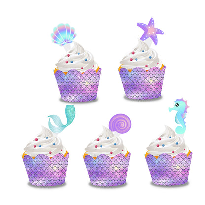 Mermaid Scales Cupcake Wrappers and Toppers, 20-24-pc