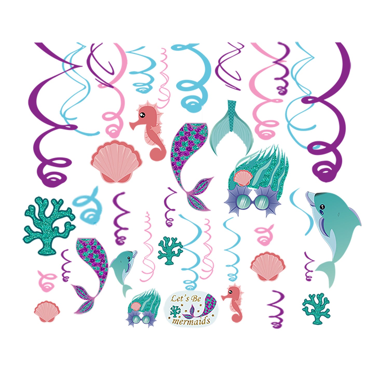 Party Like A Mermaid Hanging Swirls, 15-pc