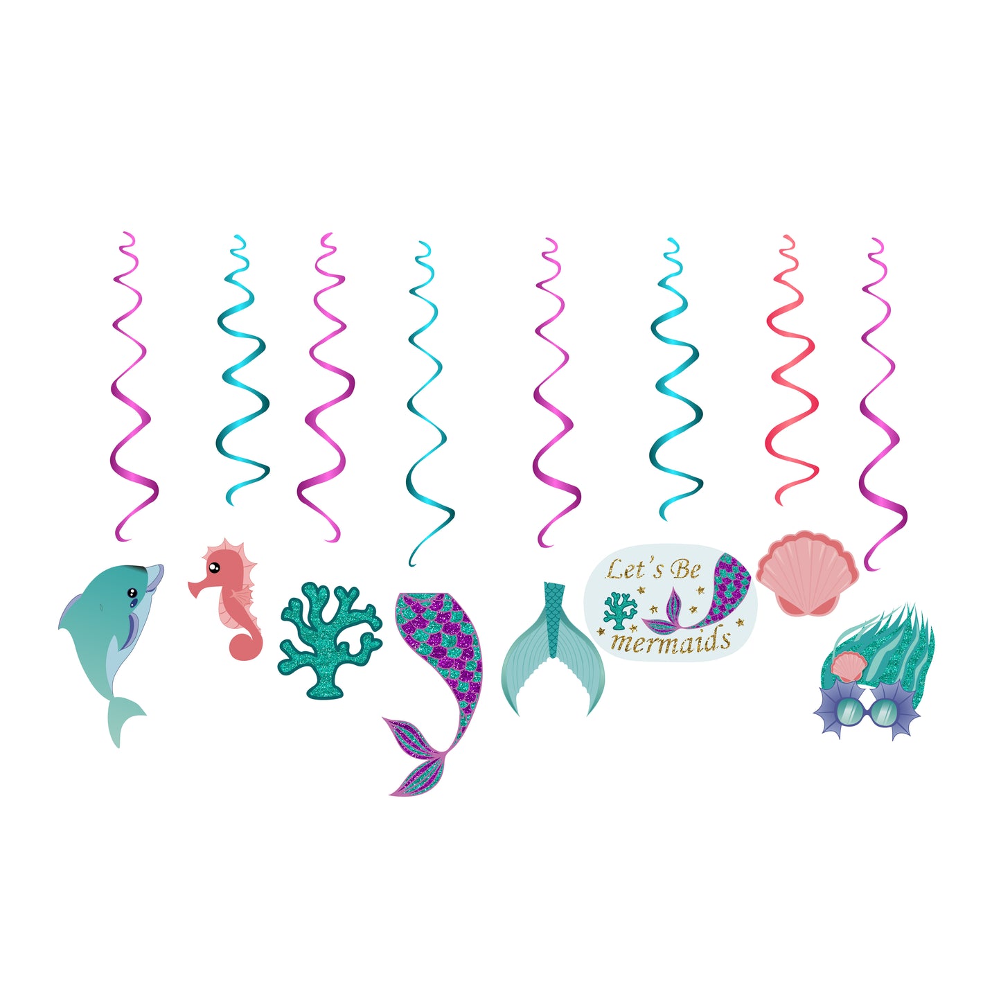 Party Like A Mermaid Hanging Swirls, 15-pc