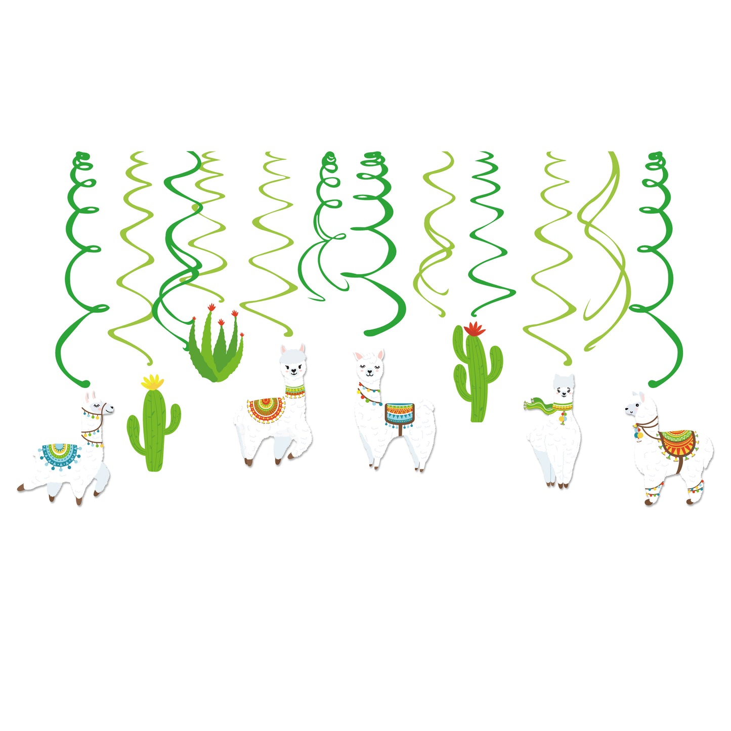 Llama & Cactus Hanging Swirls, 15-pc
