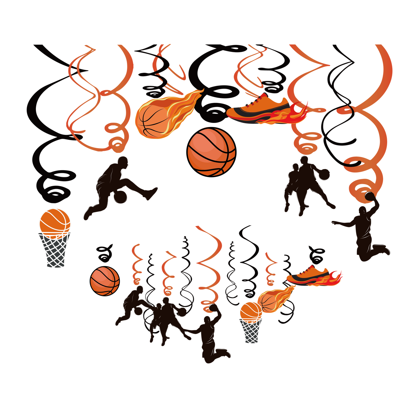 Basketball  Hanging Swirls, 15-pc